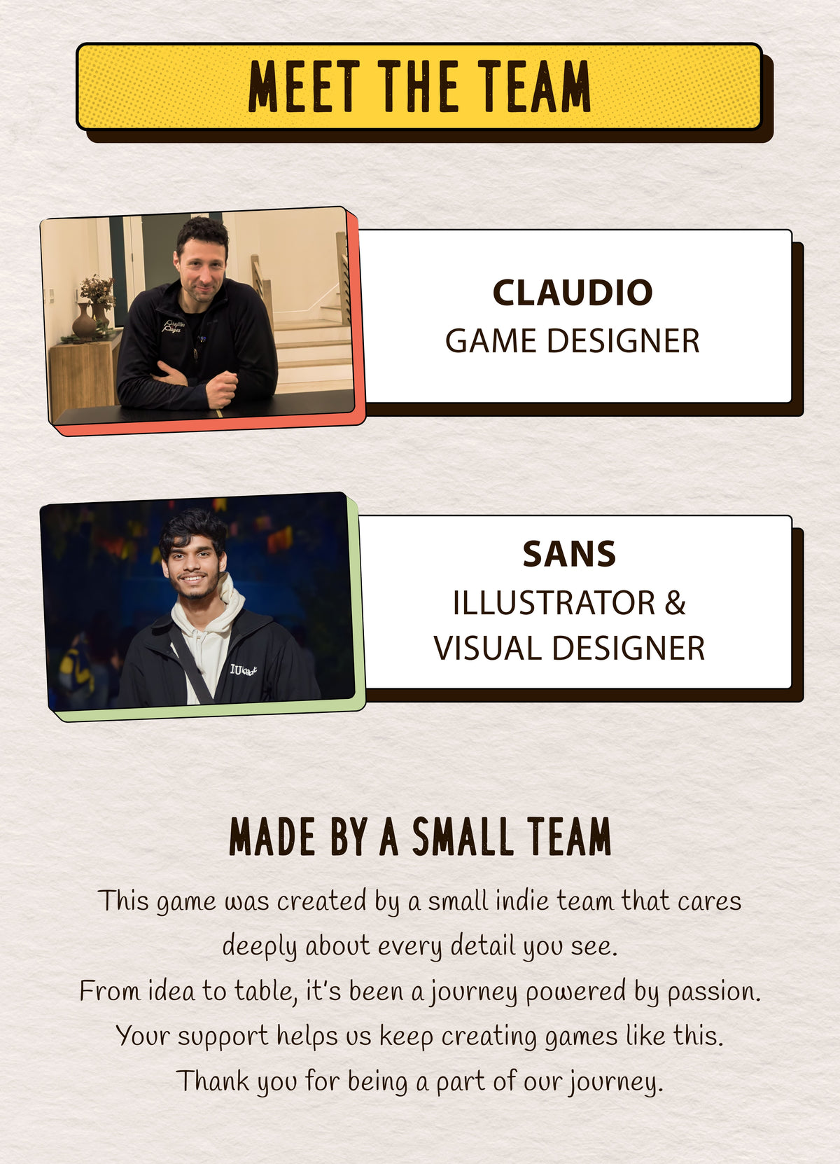 Meet the team: Claudio, game designer; Sans, illustrator and visual designer